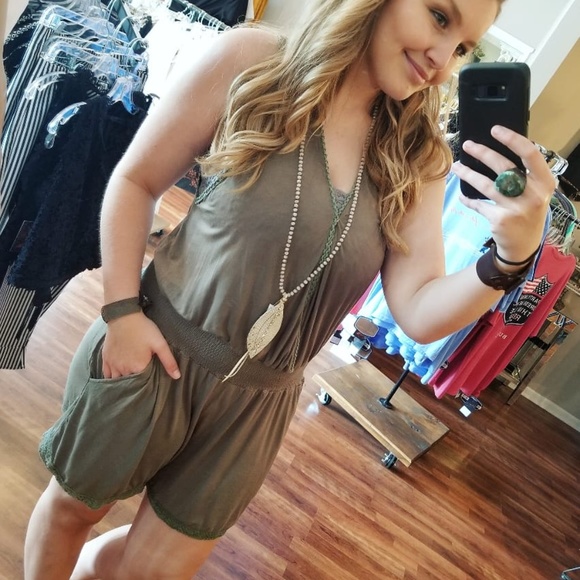 FLASH SALE OLIVE MINERAL WASHED ROMPER~ - Picture 4 of 4